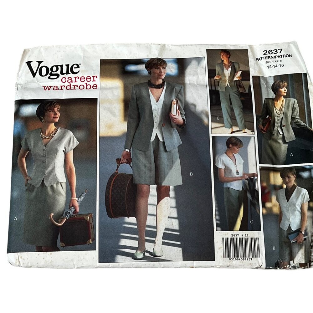Vogue Career Wardrobe Sewing Pattern 2637 Sizes 12-14-16 Jacket Skirt Pants Shor